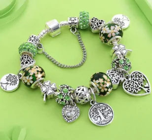 Peridot Flower Bead Charm Bracelet