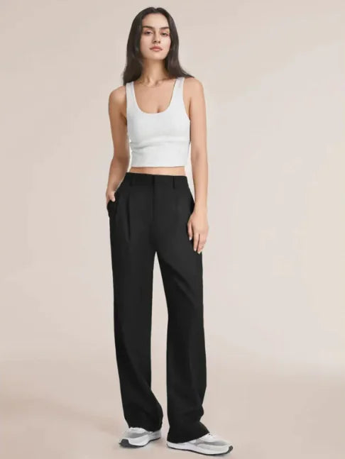 Chic Commuter High-Waist Wide-Leg Trousers with Pockets