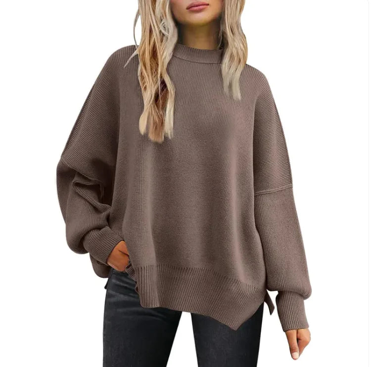 Women's Cozy Knitted Pullover with Side Slit – Chic & Comfortable