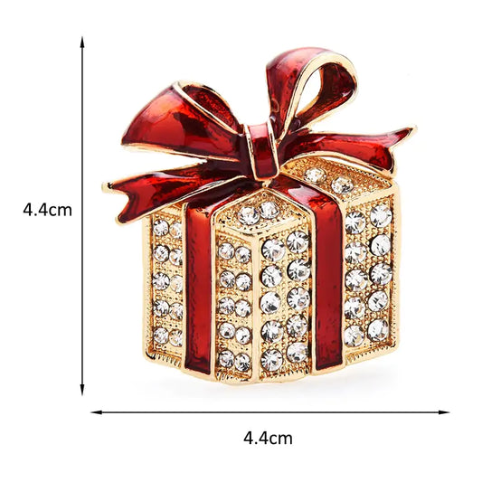 Rhinestone Enamel Gift Box Brooches