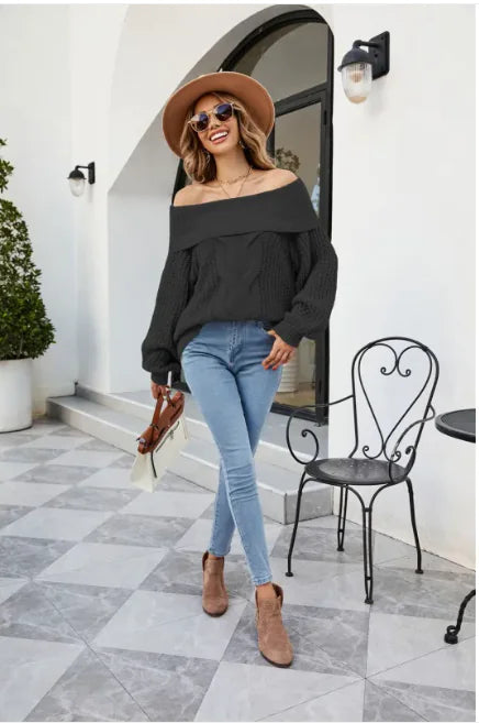 Women's Chic Off-Shoulder Cable Knit Sweater