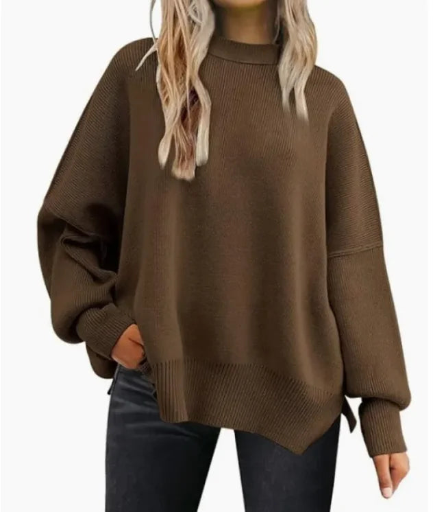 Women's Cozy Knitted Pullover with Side Slit – Chic & Comfortable