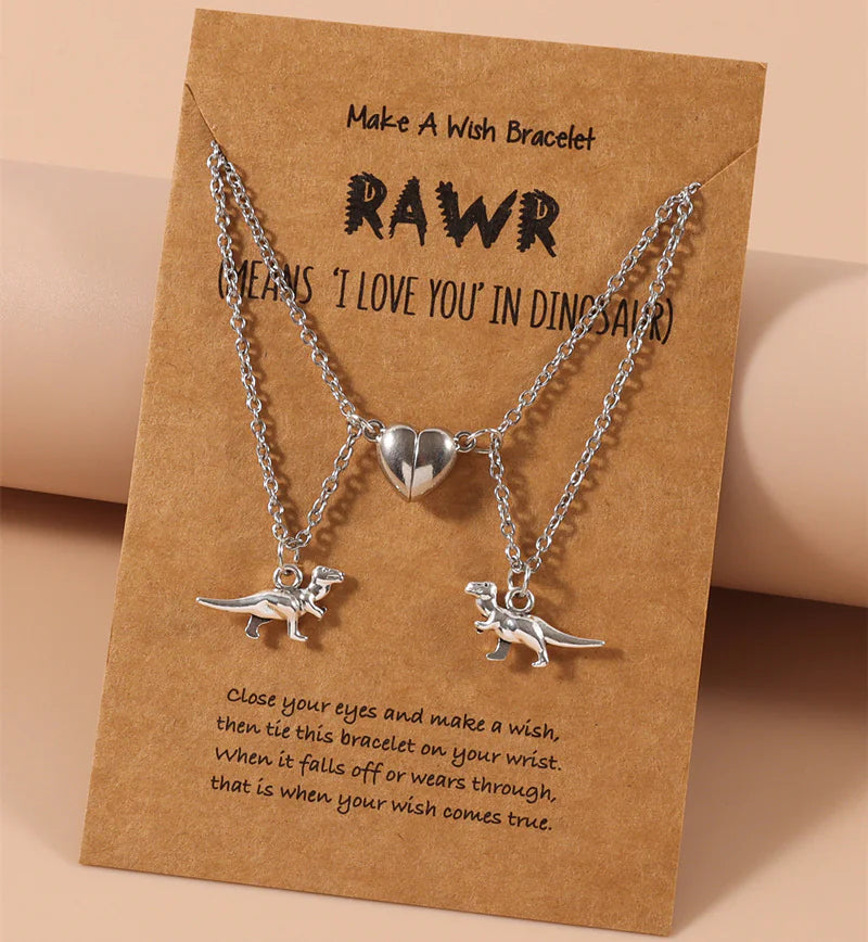 American New Small Dinosaur Love Magnetic Button Necklace Set