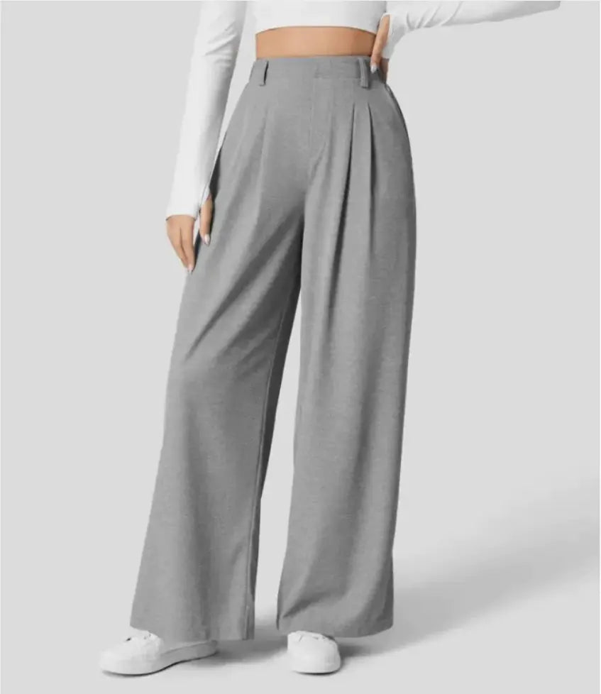 High Waist Straight Loose-fit Tappered Trousers Casual Simple