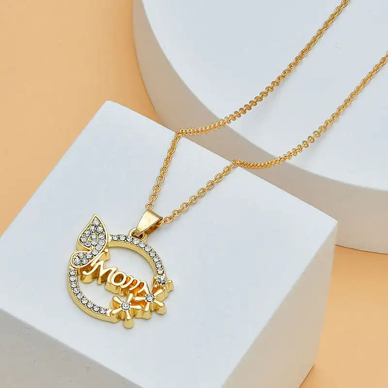 Diamond Heart Mom Necklace