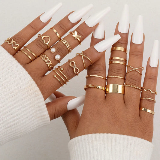 Gold Geometric Ring Set