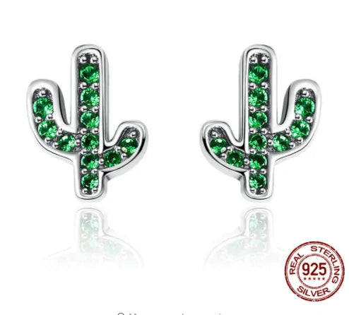 Green Cactus Sterling Silver Earrings