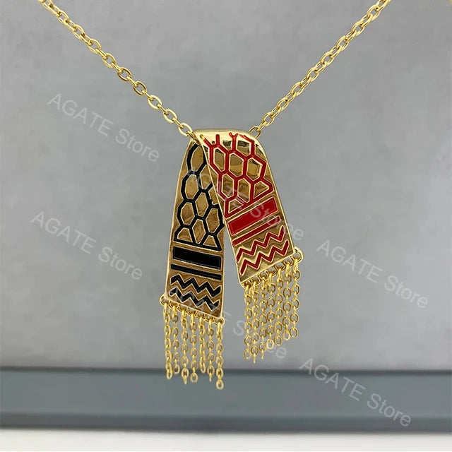 Stainless Steel Zircon Tassel Pendant Necklace