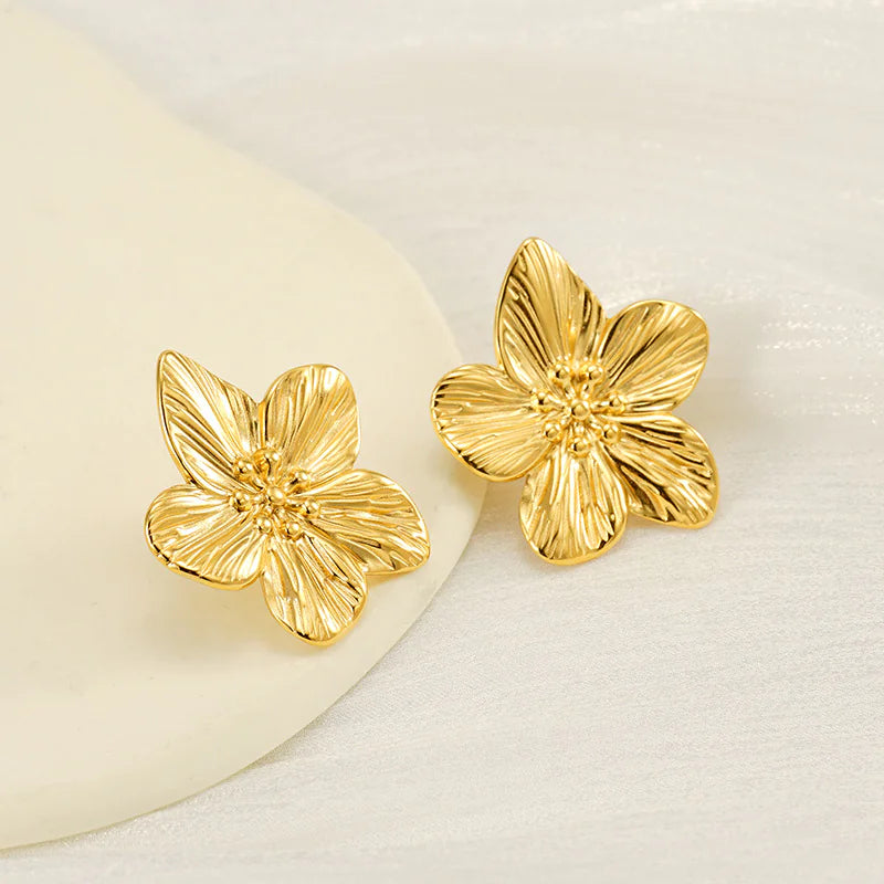 Chic Gold Petal Drop Stud Earrings