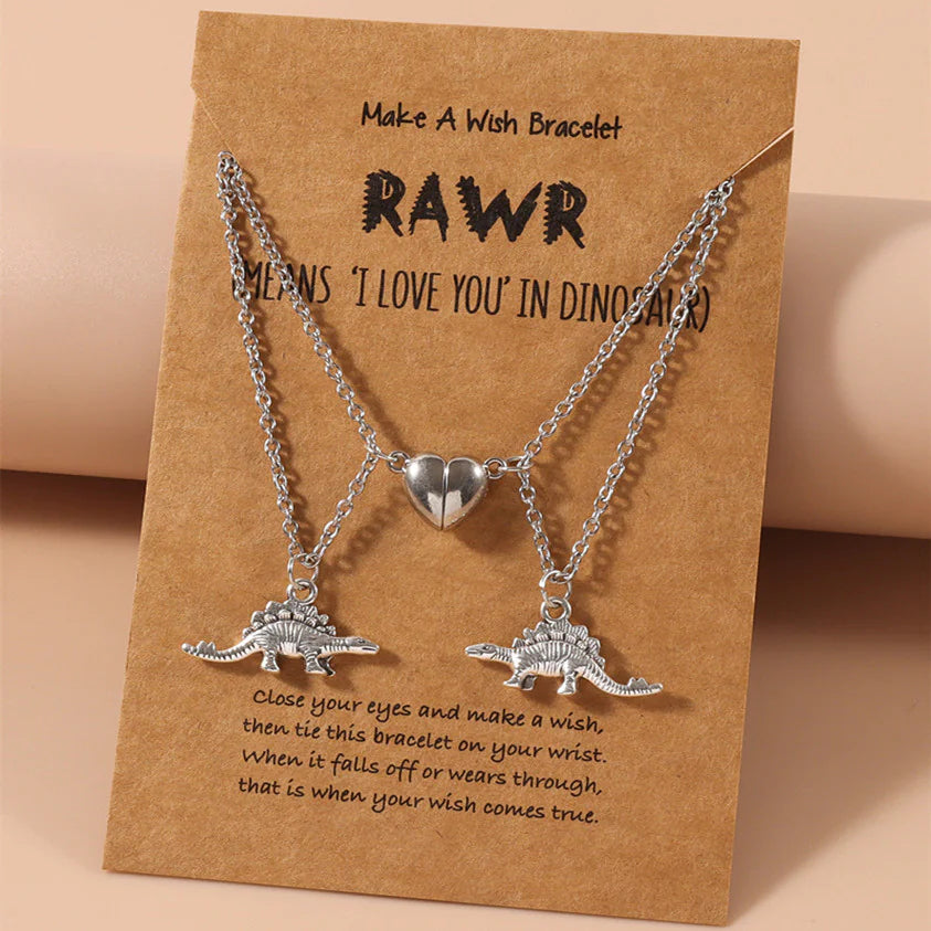 American New Small Dinosaur Love Magnetic Button Necklace Set