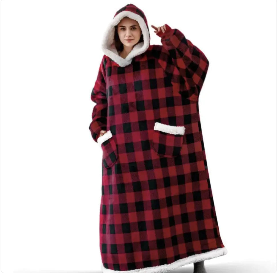 Cozy Hooded Flannel TV Blanket Sweatshirt Pajamas