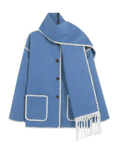 Women's Thick Woolen Coat with Scarf