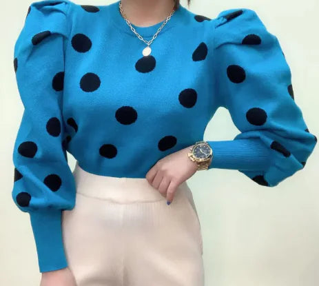 Puff sleeve polka dot Sweater