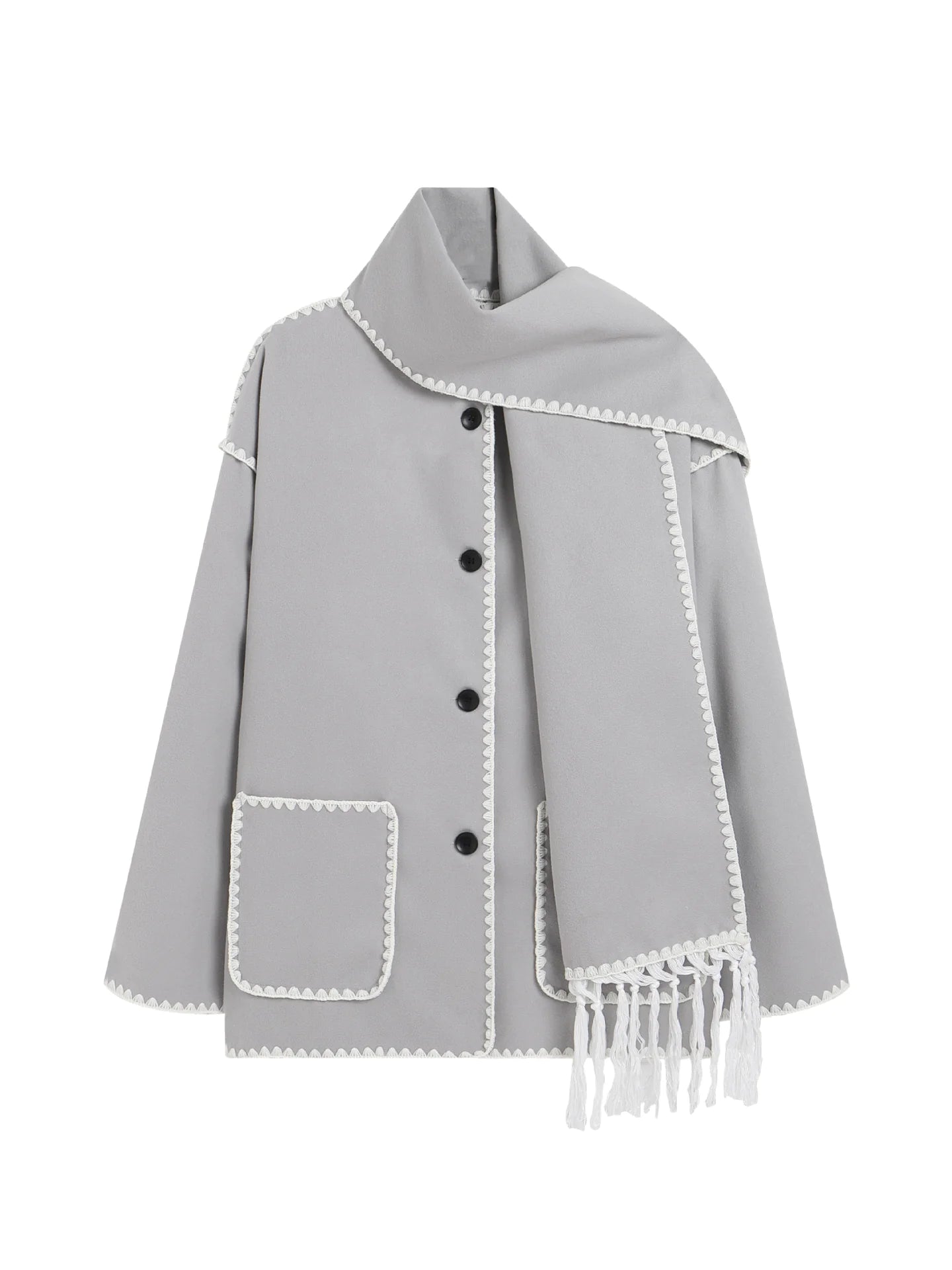 Women's Thick Woolen Coat with Scarf