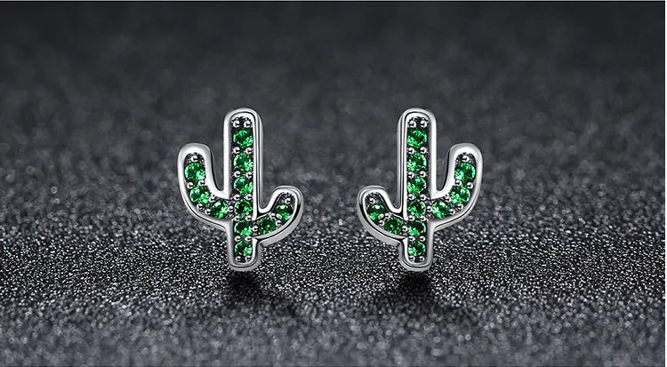 Green Cactus Sterling Silver Earrings