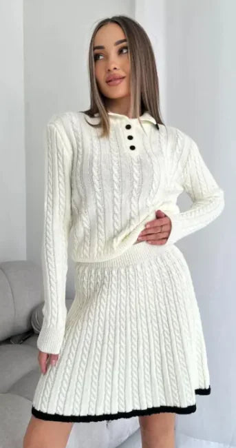 Long Sleeve Knitted Button Sweater Dress Suit Women