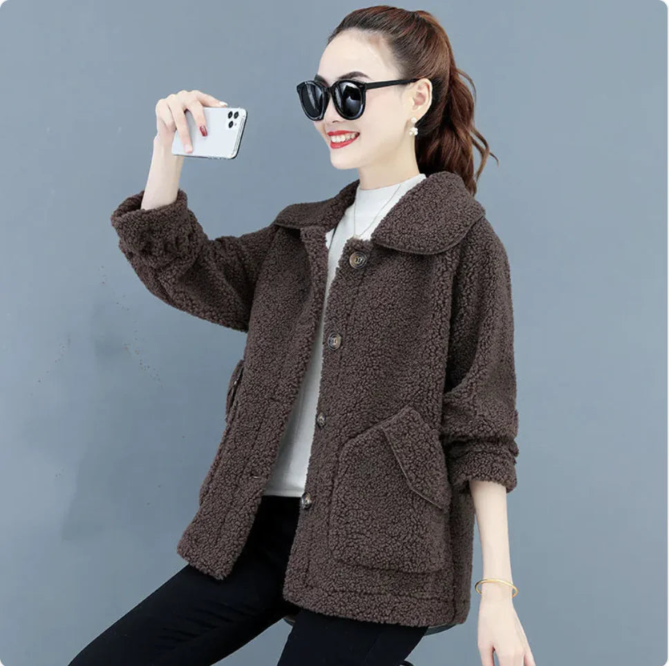 Korean Style Women's Loose Fit Short Fleece Jacket