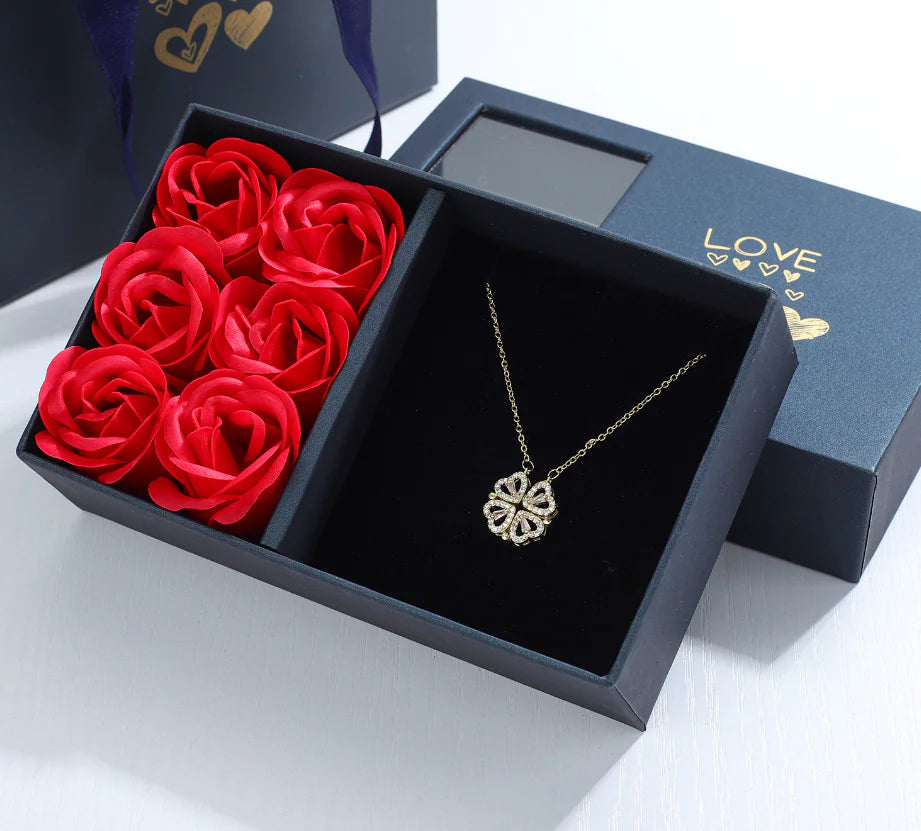 Four-Leaf Clover & Heart Necklace Gift Set - Dainty Gold Jewelry