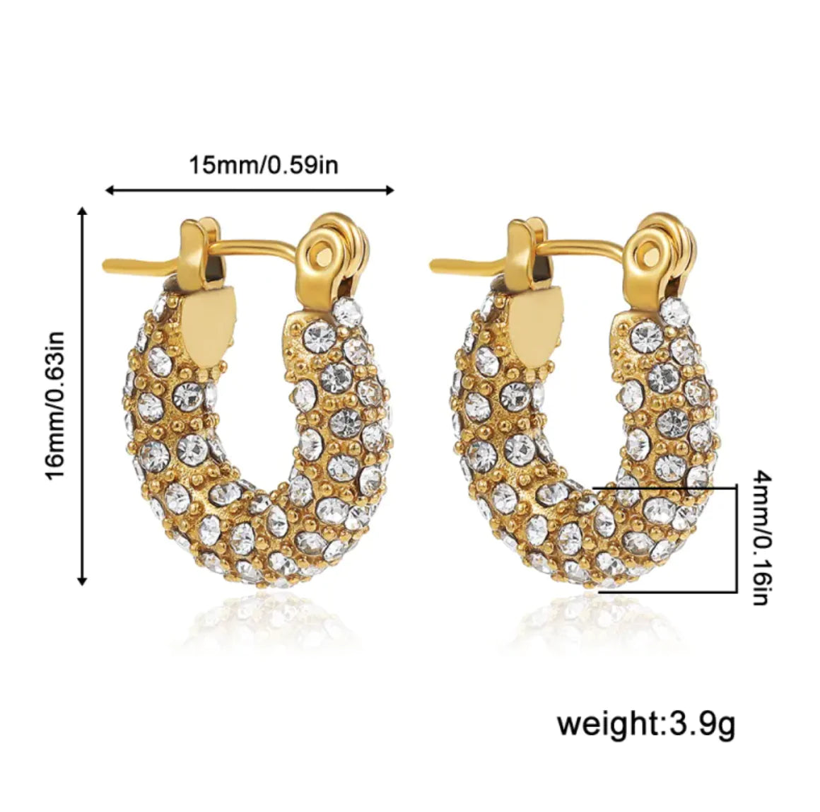 Fashion Diamond Thick Earrings Exquisite Cuban Link Chain Pendant Earrings