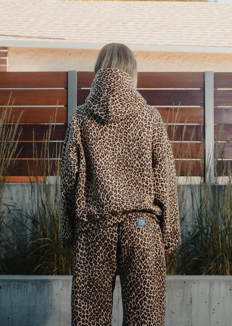 Vintage Leopard Print Hoodie Zipper with Pants