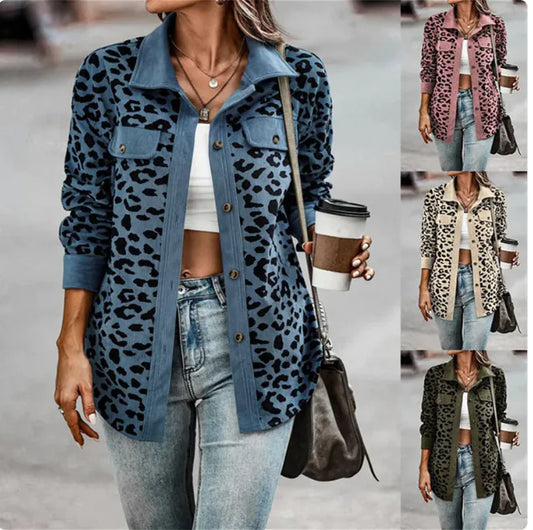 Chic Leopard Print Long Sleeve Jacket for Women