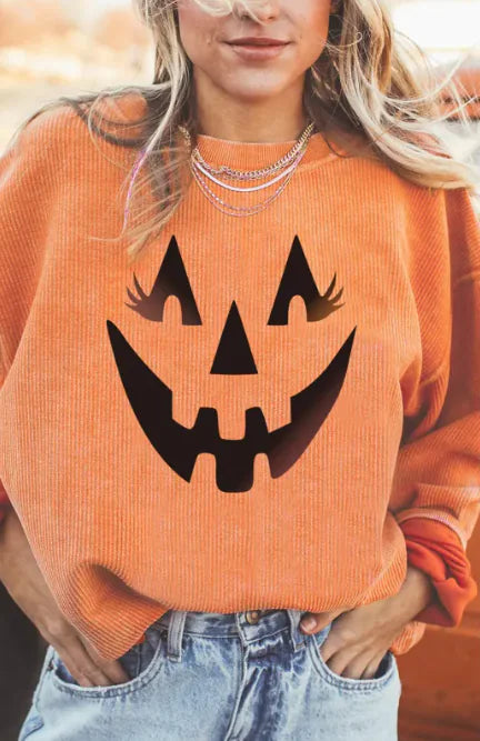 Halloween Pumpkin Head Sweater Women's Loose Round Neck Pullover