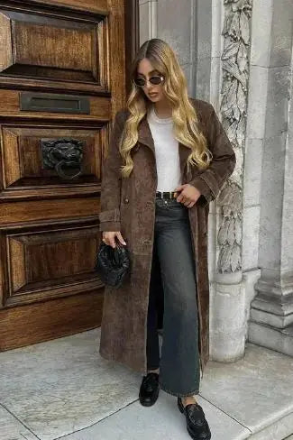 Long Trench Coats With Belt Double-breasted Lapel