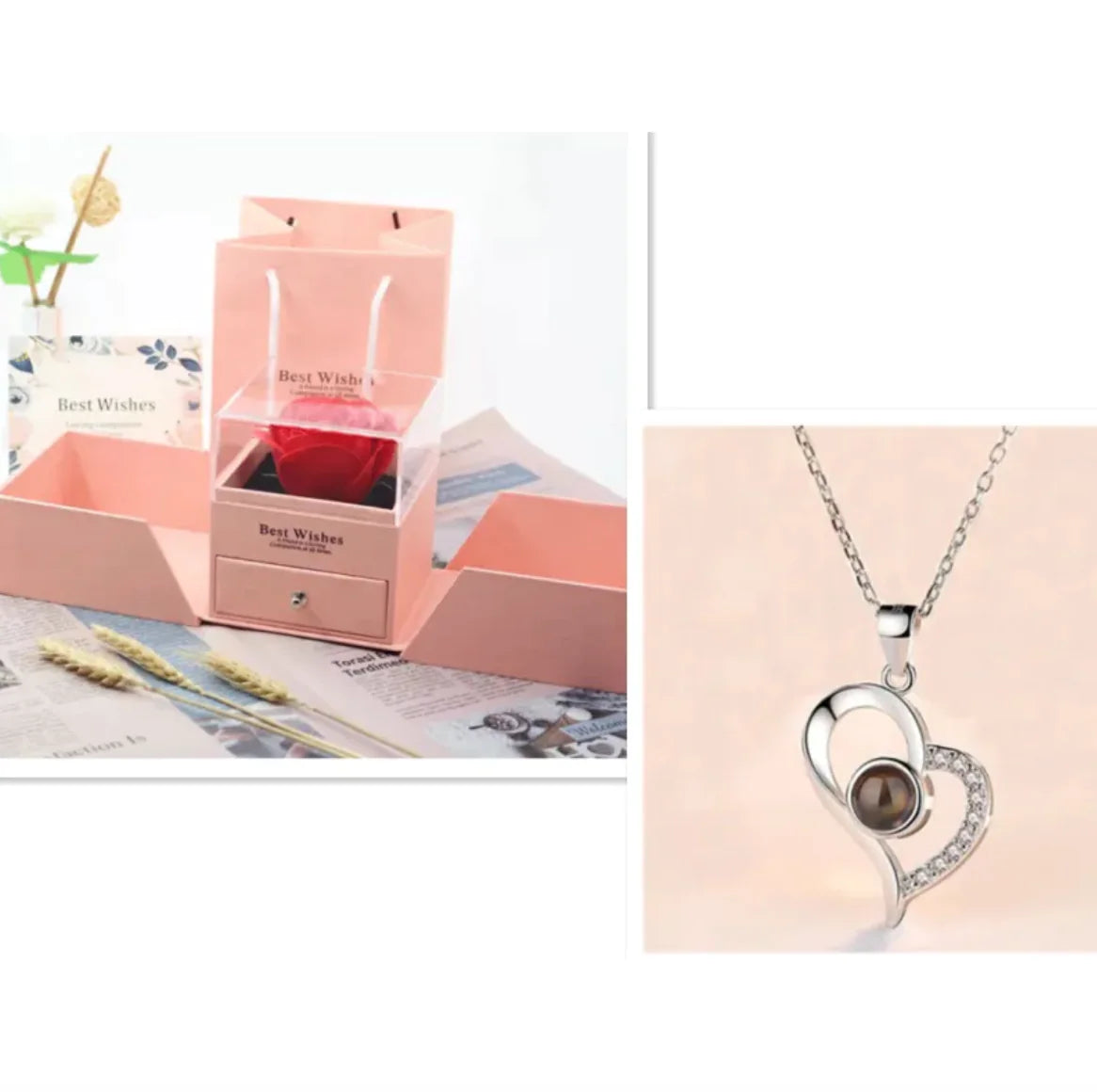 Metal Rose Jewelry Gift Box Necklace