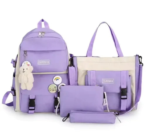 5-Piece Canvas Backpack Set for Teen Girls – 2023 Fashionable School and Travel Bags