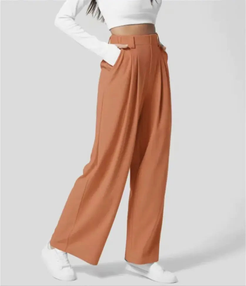 High Waist Straight Loose-fit Tappered Trousers Casual Simple