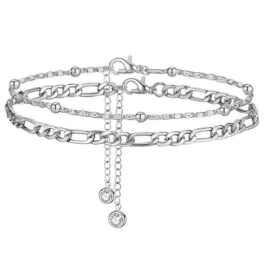 Silver Stainless Steel Anklet Set