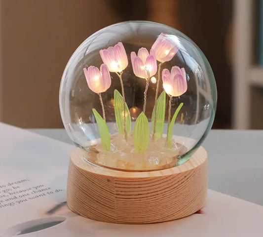 Handmade DIY LED Tulip Flower Night Light – Bedside Table Lamp