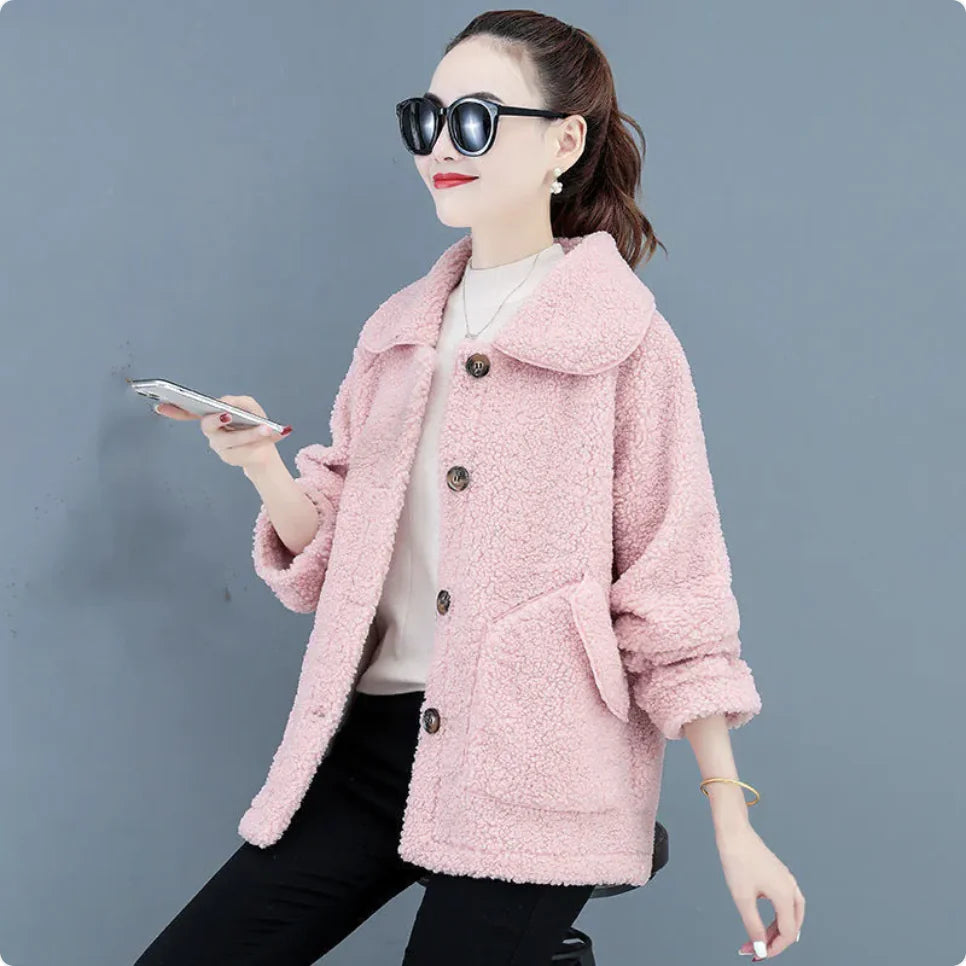 Korean Style Women's Loose Fit Short Fleece Jacket