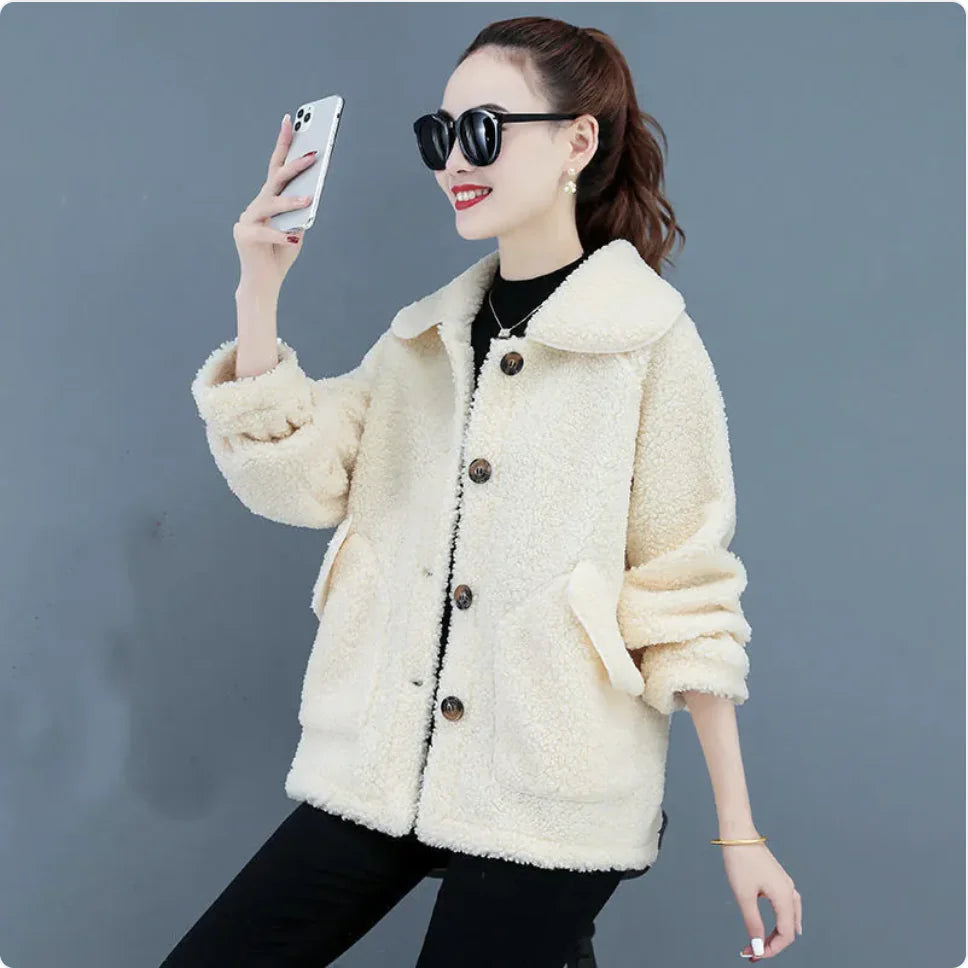 Korean Style Women's Loose Fit Short Fleece Jacket