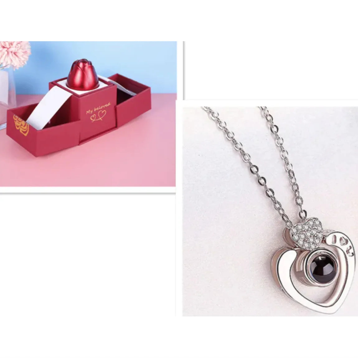 Metal Rose Jewelry Gift Box Necklace