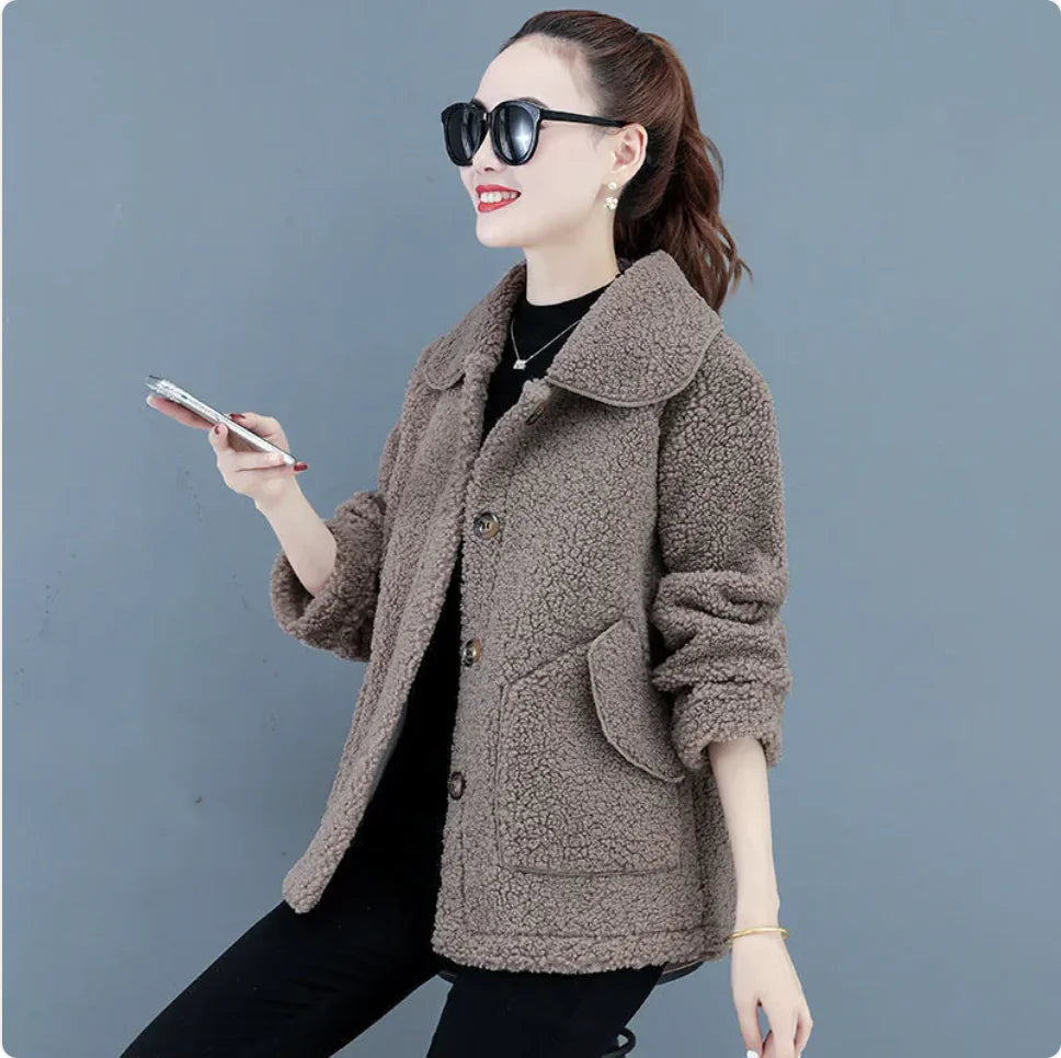 Korean Style Women's Loose Fit Short Fleece Jacket