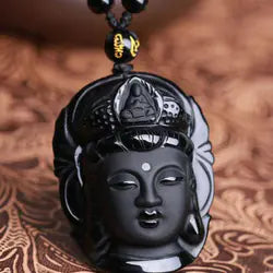 Natural Obsidian Buddah Pendant Necklace