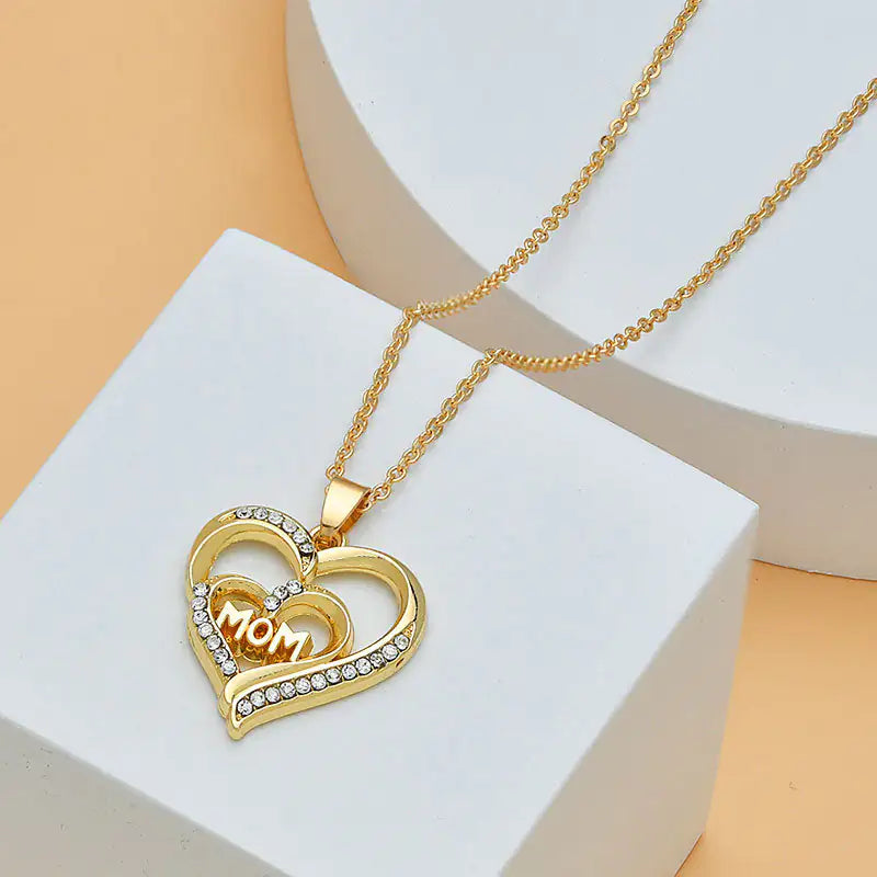 Diamond Heart Mom Necklace