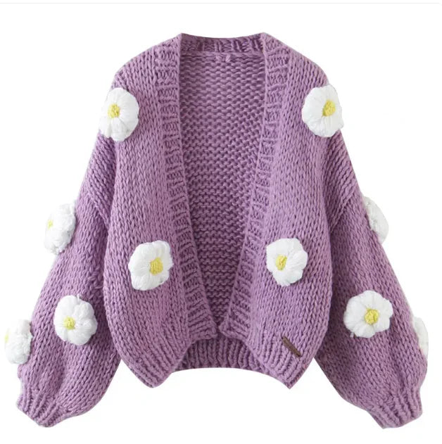 Handmade Crochet Cardigan Sweater Women Fruit Jacquard Embroidery