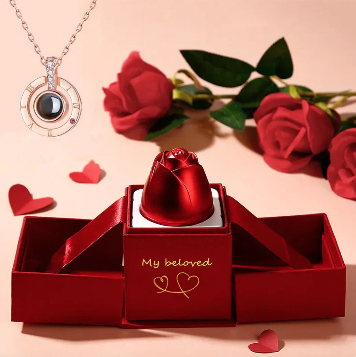 Metal Rose Jewelry Gift Box Necklace