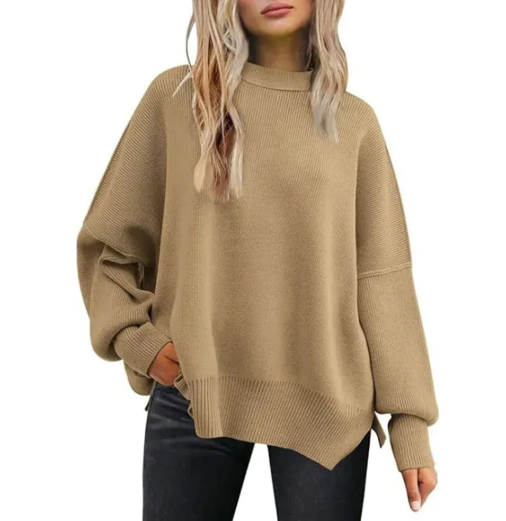 Women's Cozy Knitted Pullover with Side Slit – Chic & Comfortable