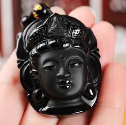 Natural Obsidian Buddah Pendant Necklace